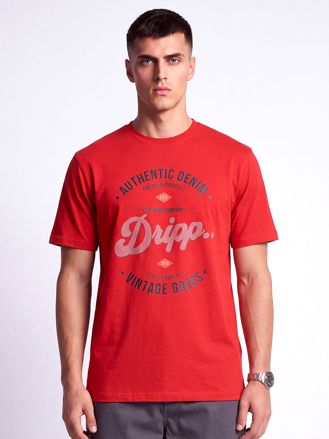 Red Dripp Printed Regular Fit T-Shirt