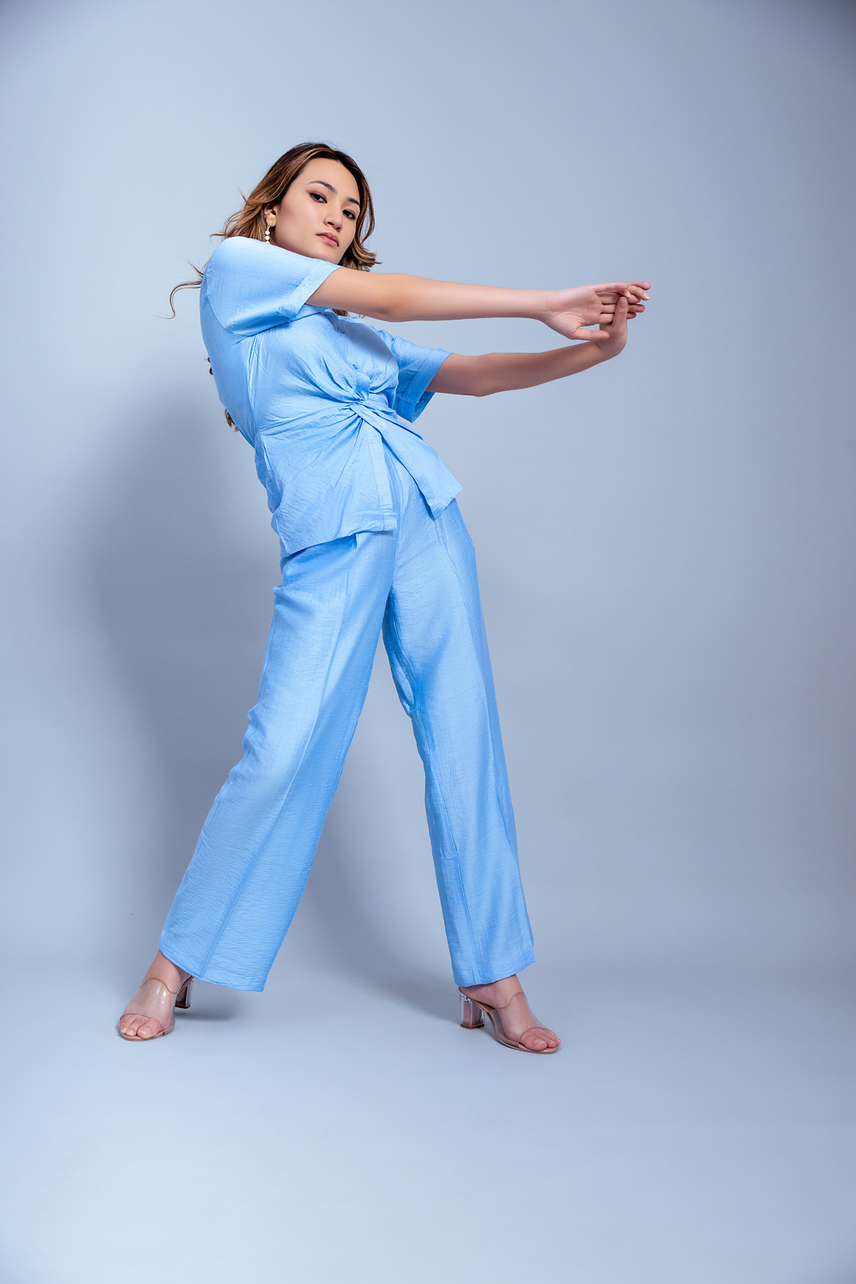 Sky blue twisted note co ord set