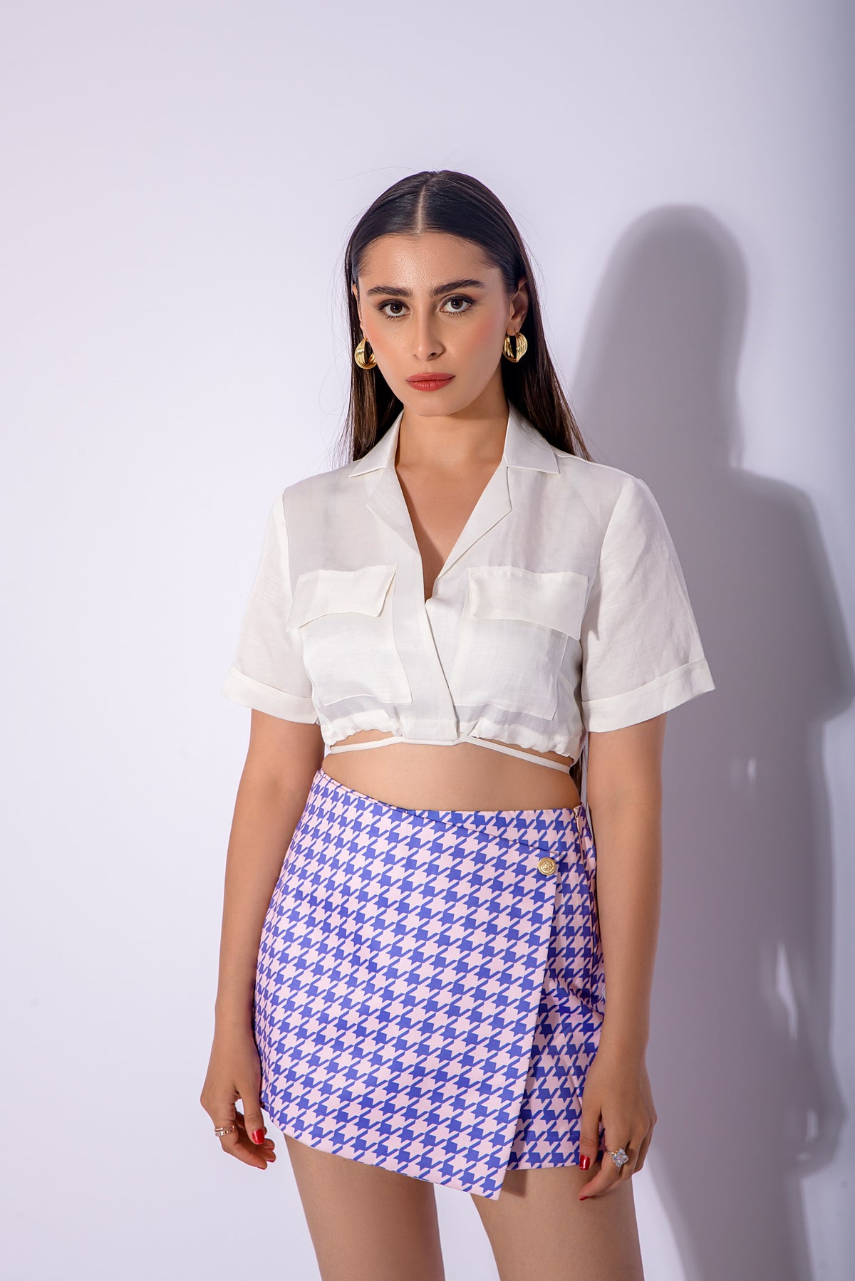 Lilac houndstooth skort
