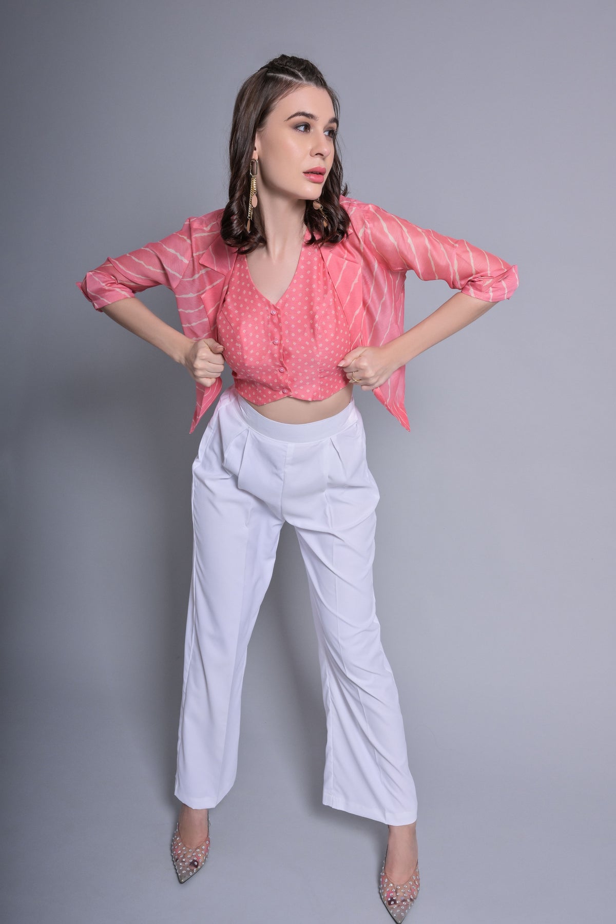 Peach waistcoat with blazer trouser