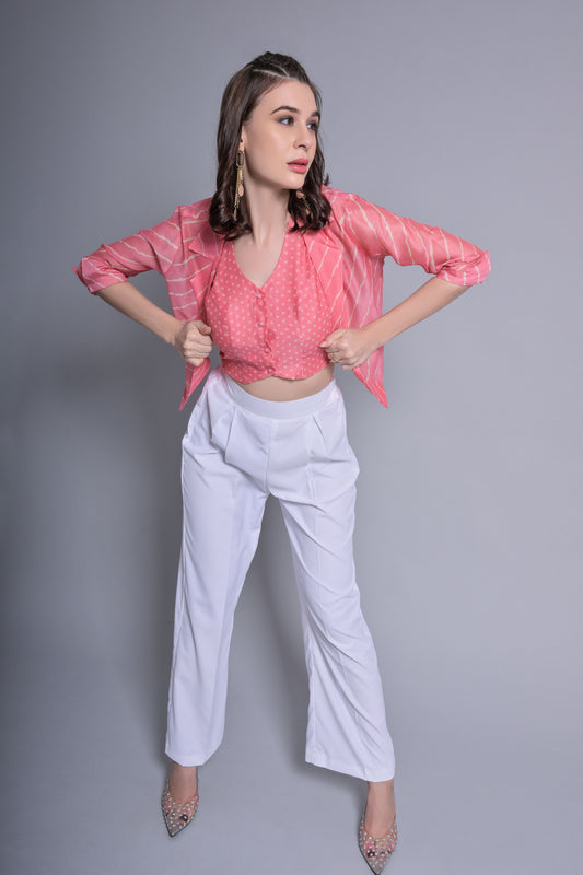 Peach waistcoat with blazer trouser
