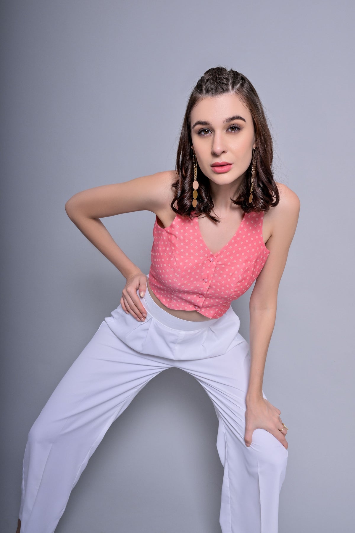 Peach waistcoat with blazer trouser