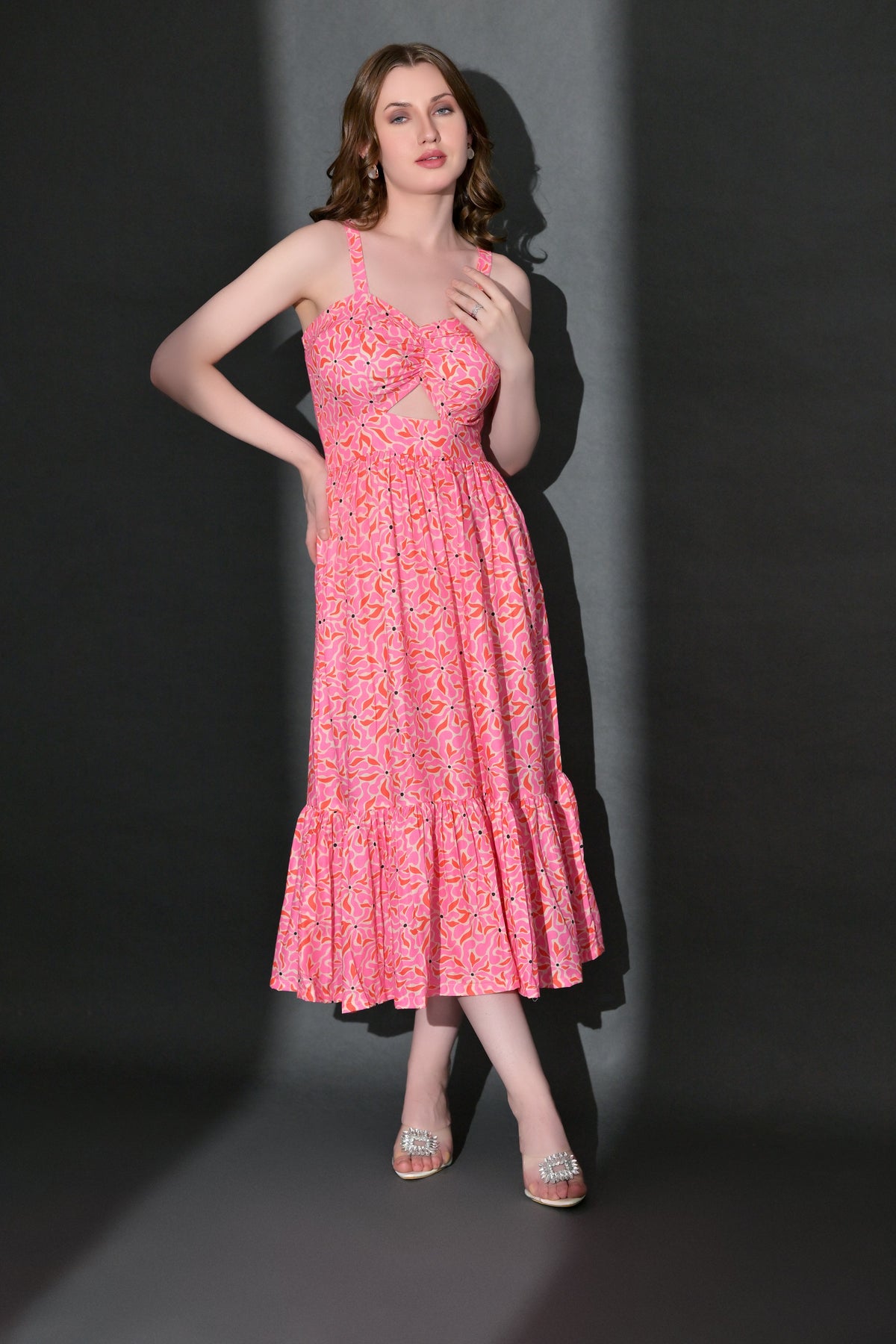 Pink floral maxi dress