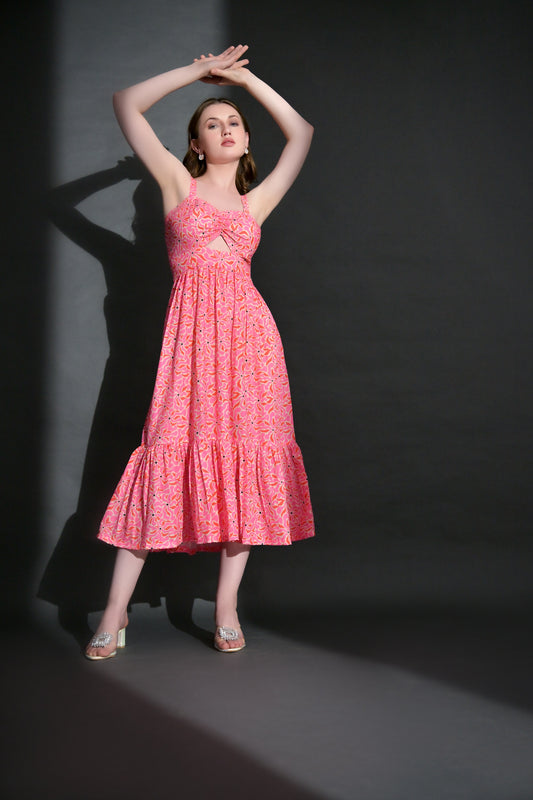 Pink floral maxi dress