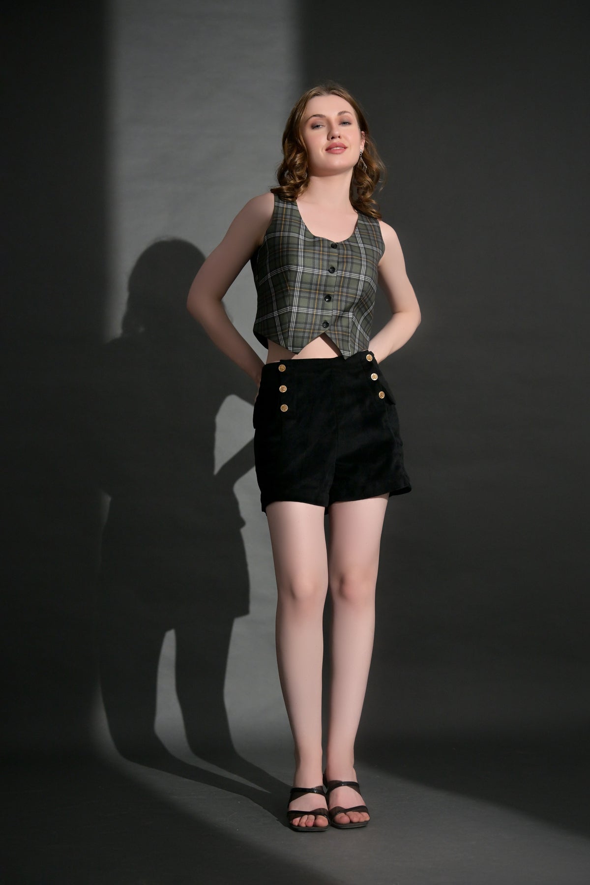 Chex waistcoat velvet short
