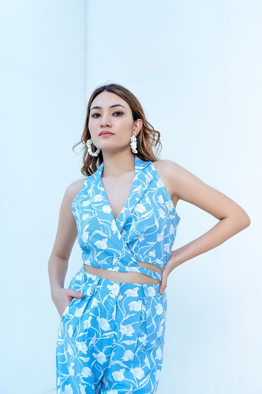 Sky blue wrap coat with trouser
