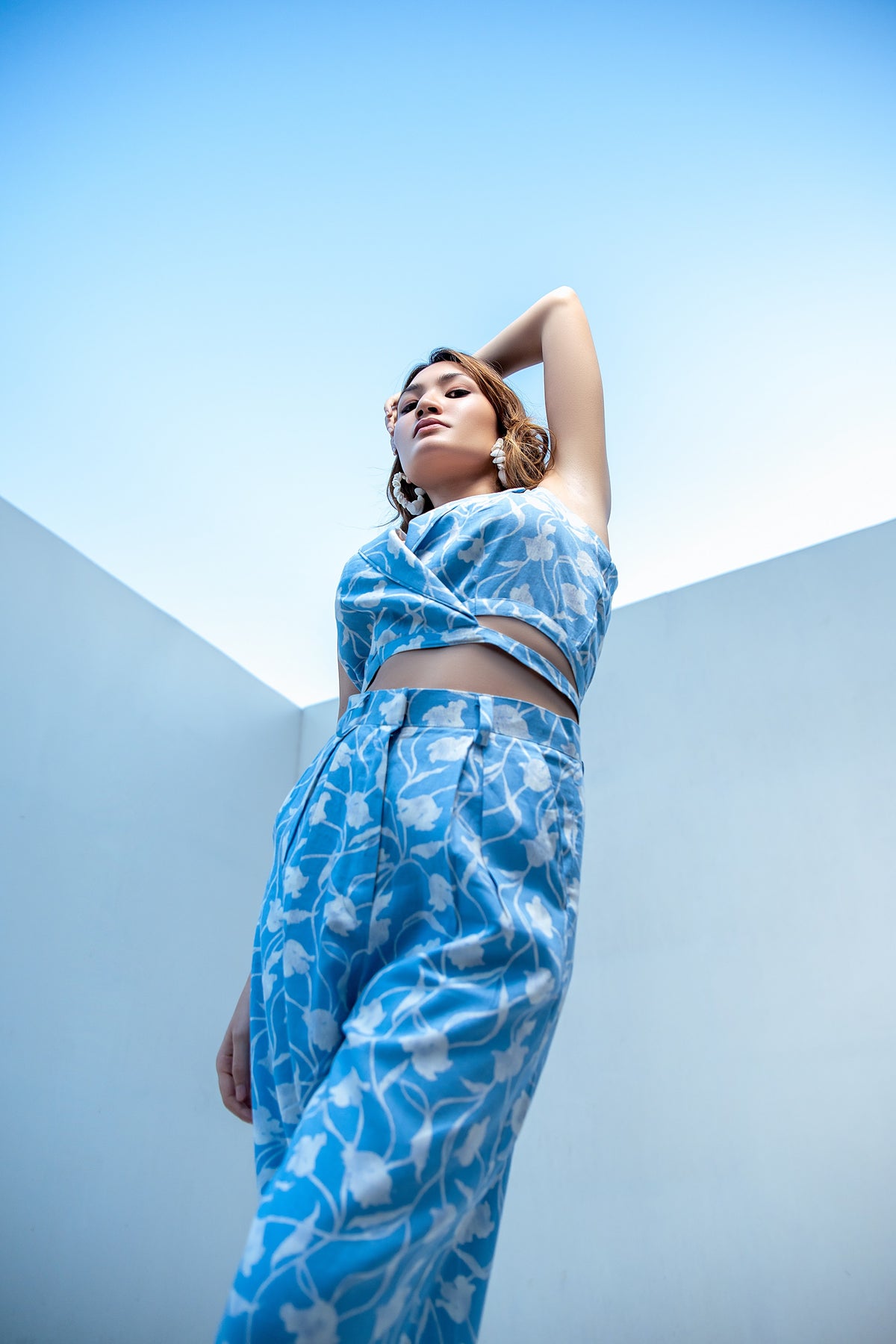Sky blue wrap coat with trouser