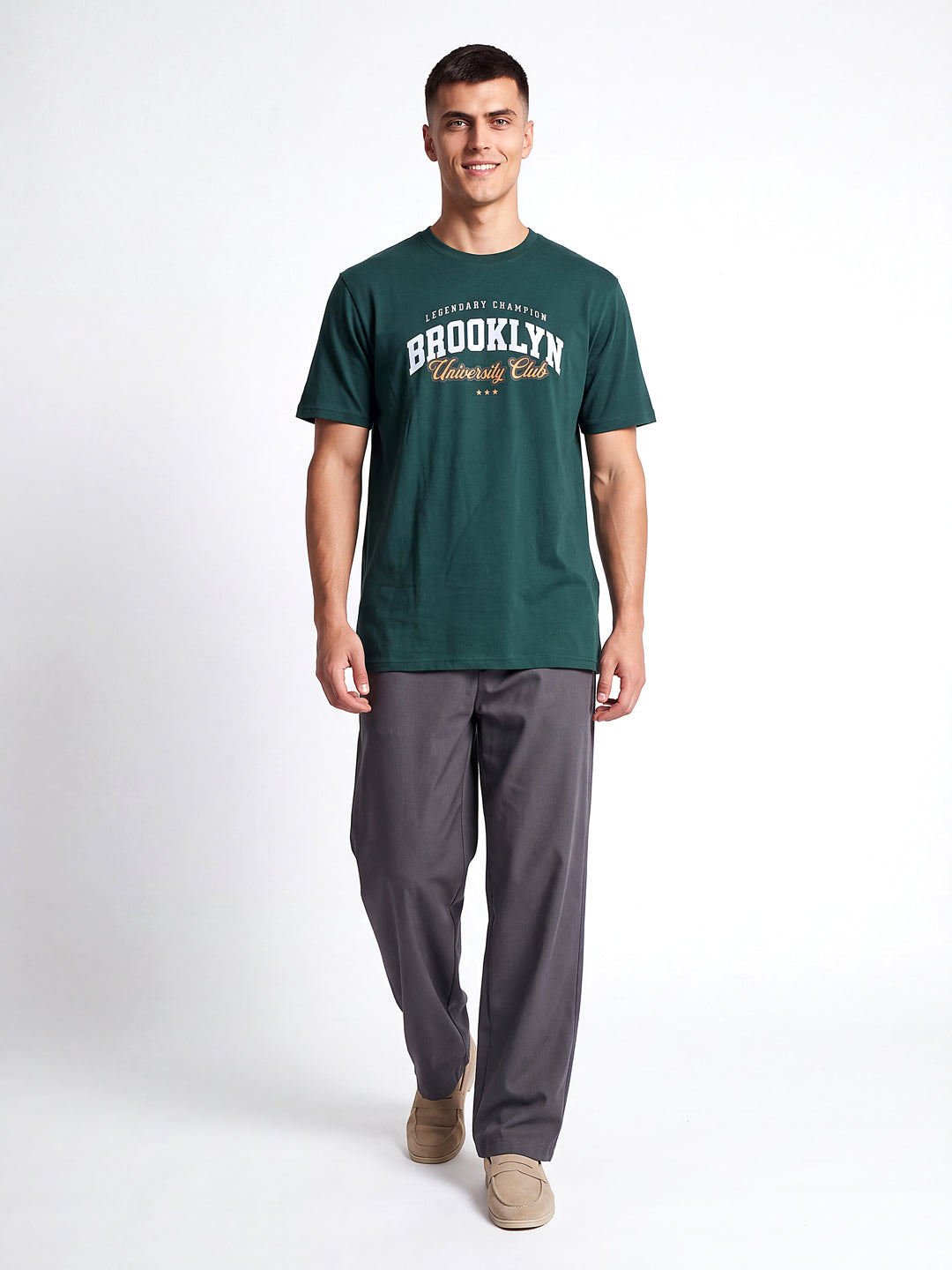 Green Brooklyn Printed Regular Fit T-Shirt