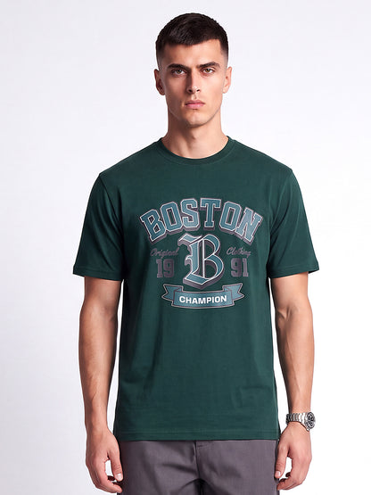 Green Boston Printed Regular Fit T-Shirt