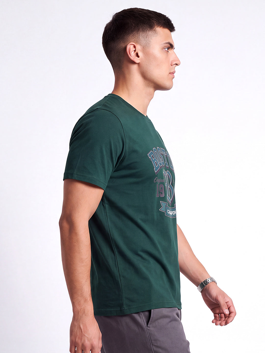 Green Boston Printed Regular Fit T-Shirt