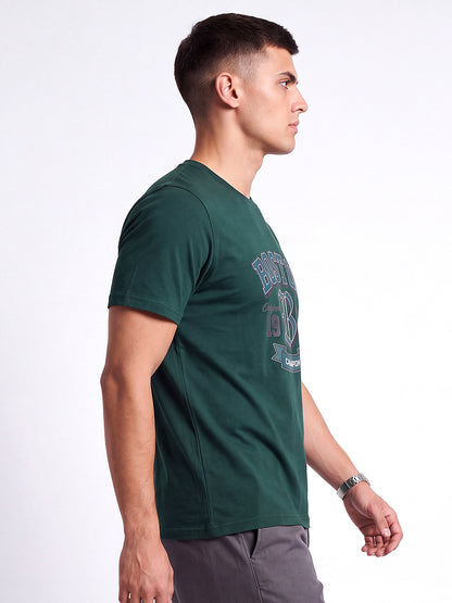 Green Boston Printed Regular Fit T-Shirt