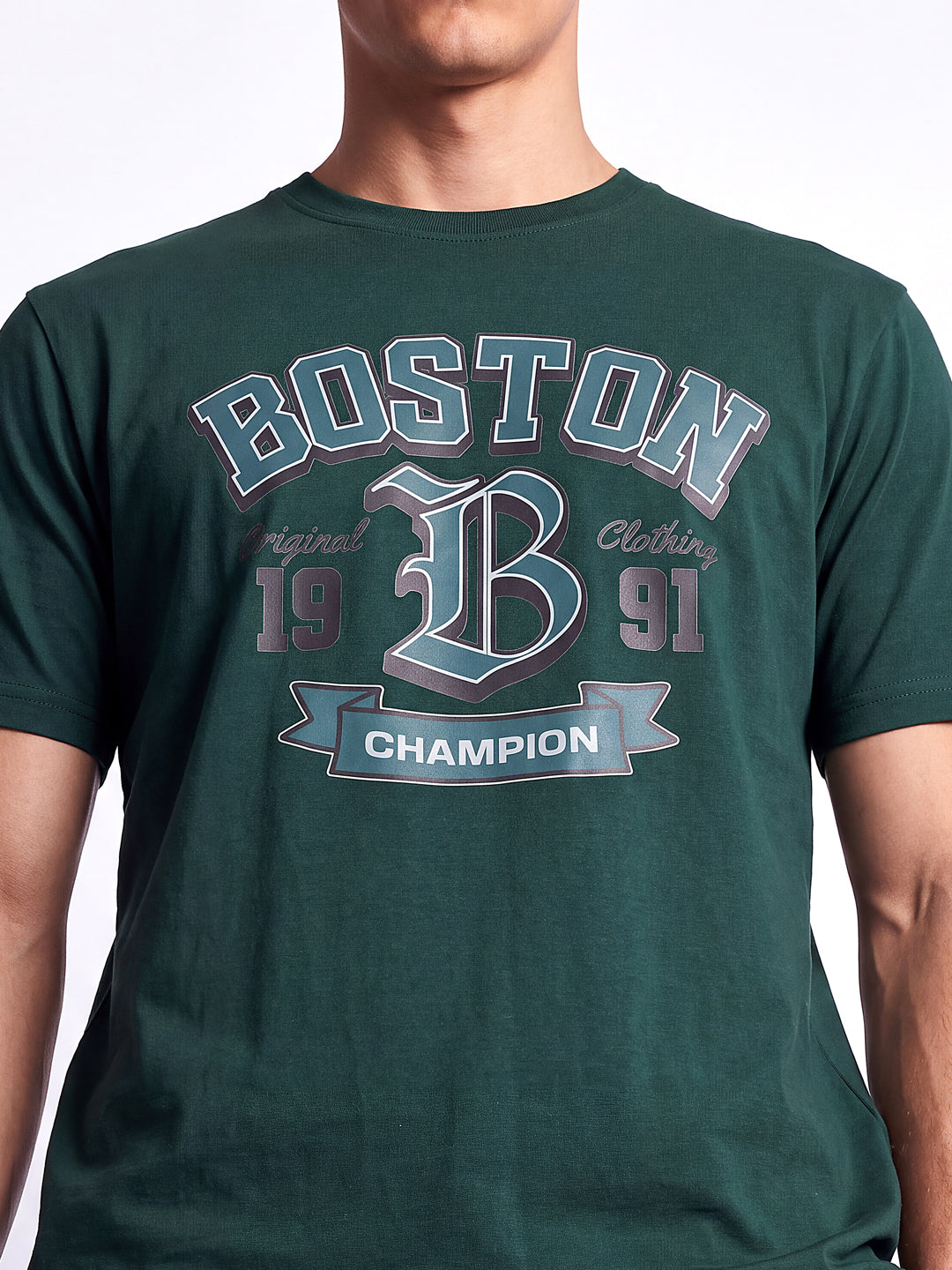 Green Boston Printed Regular Fit T-Shirt