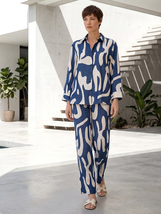 Blue abstract flow co ord