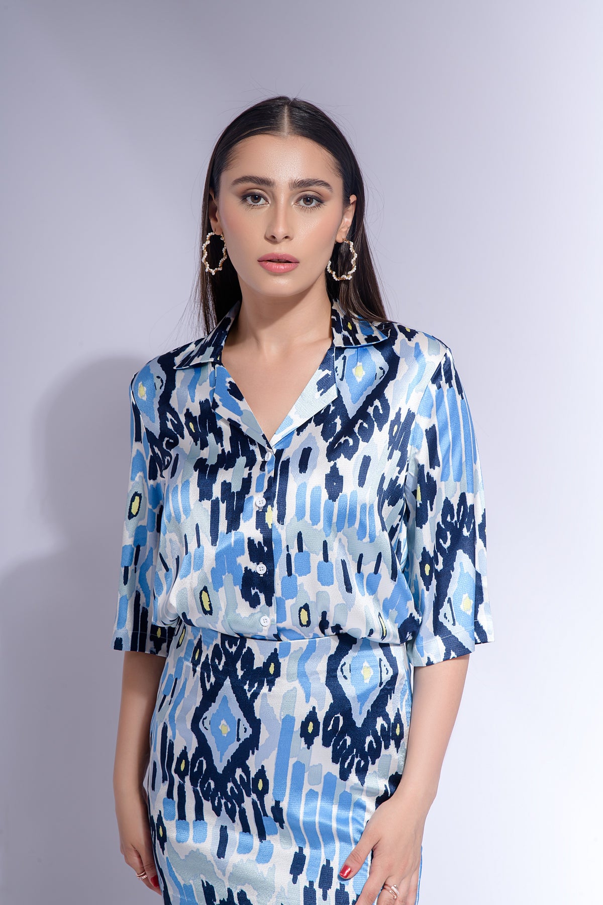 Ikat print satin co ord set