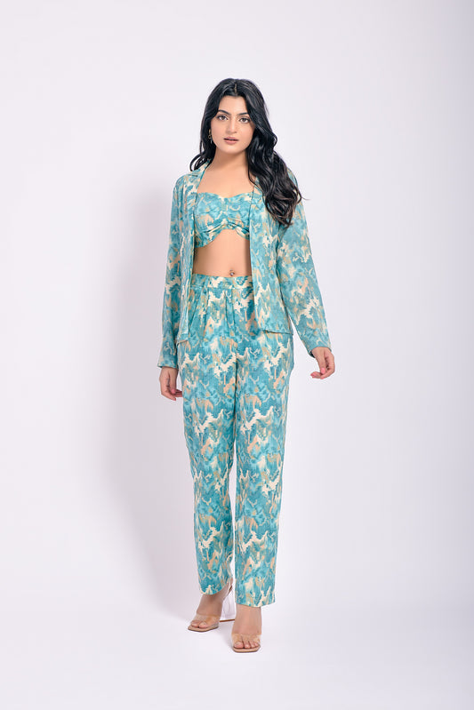 Turquoise printed 3 piece co ord set