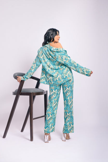 Turquoise printed 3 piece co ord set