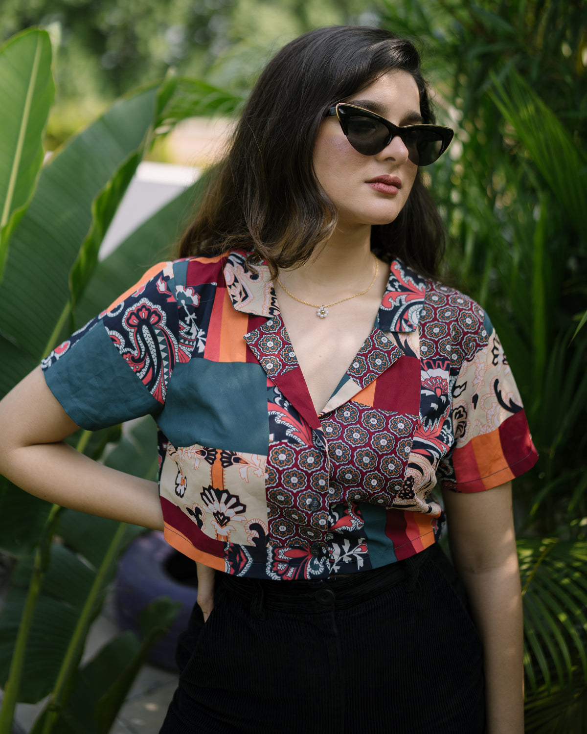 Printed crop shirt top only
