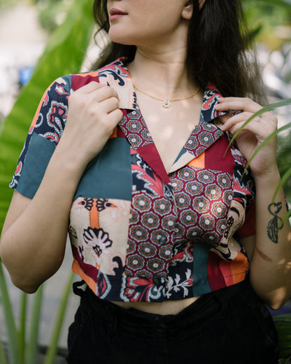 Printed crop shirt top only