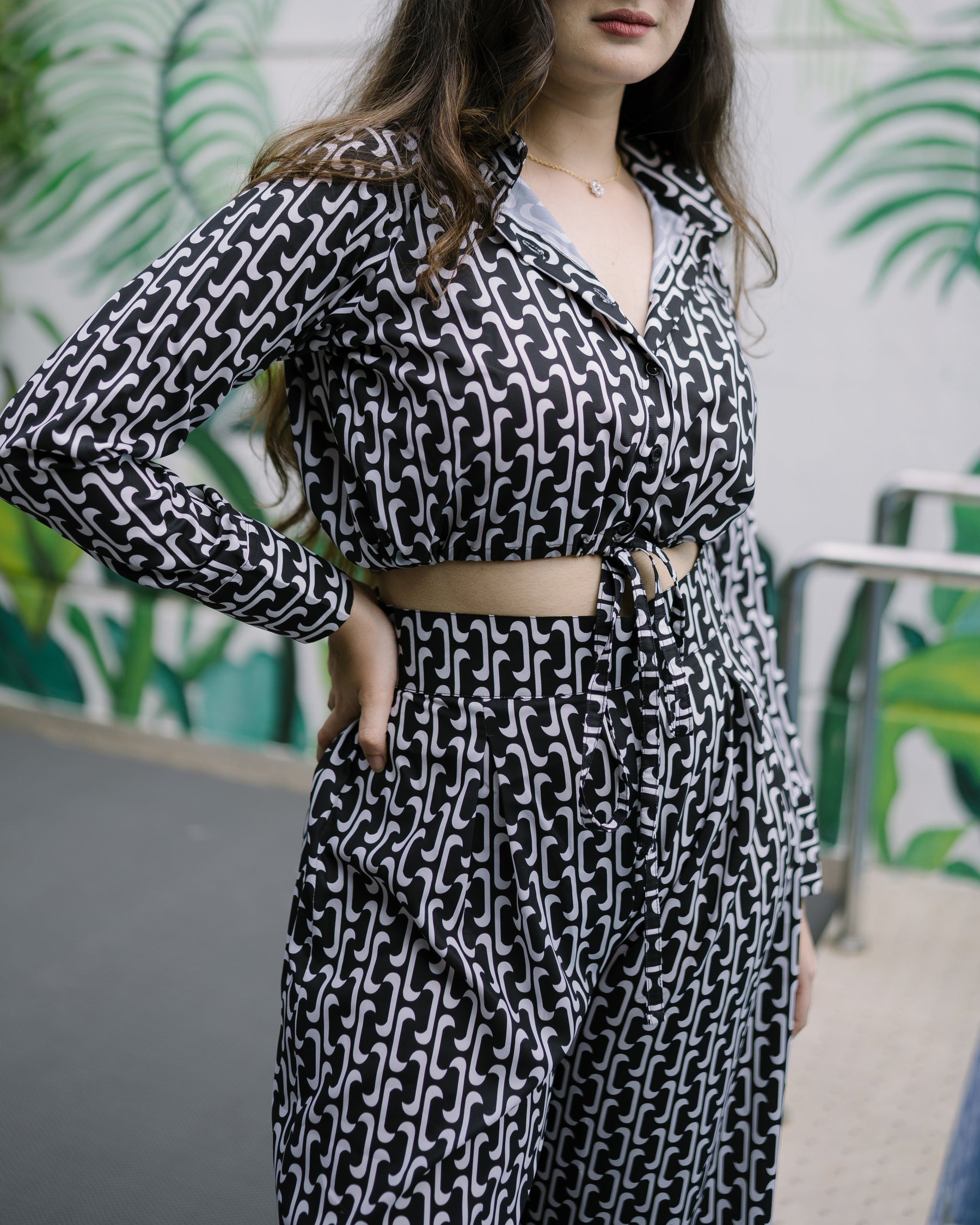 Black printed co ord set