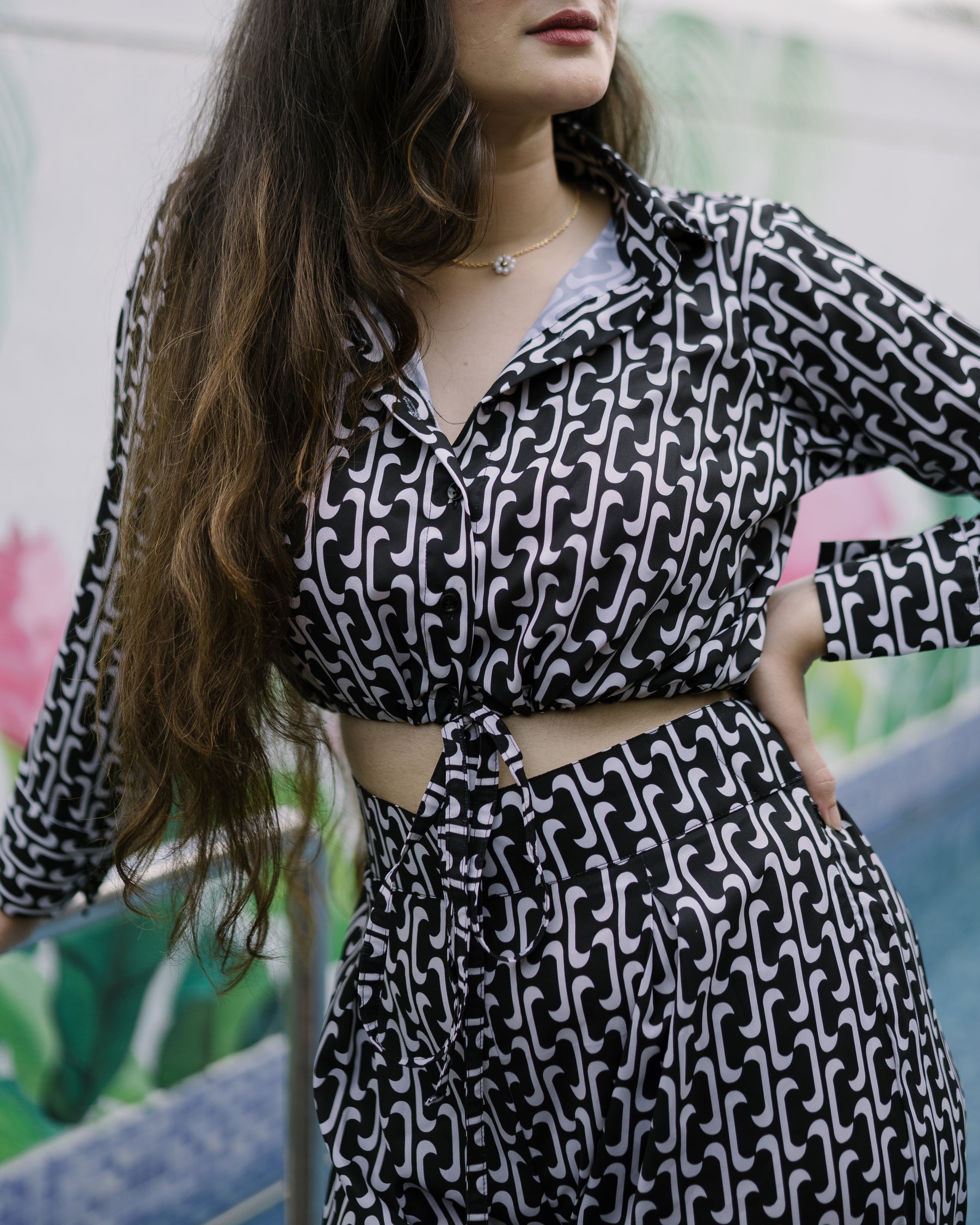 Black printed co ord set