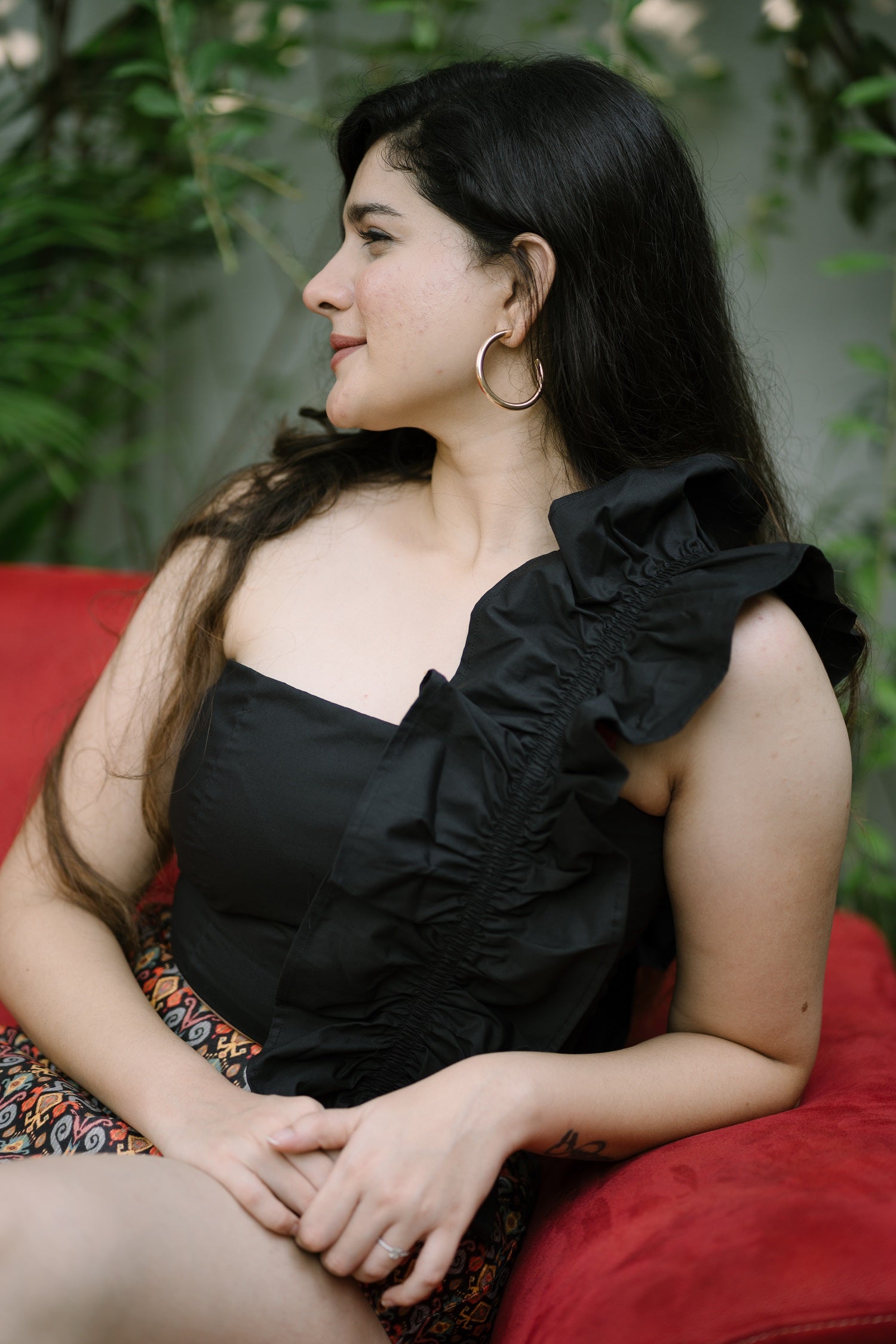 NoirFlair Black Cotton Ruffle Top