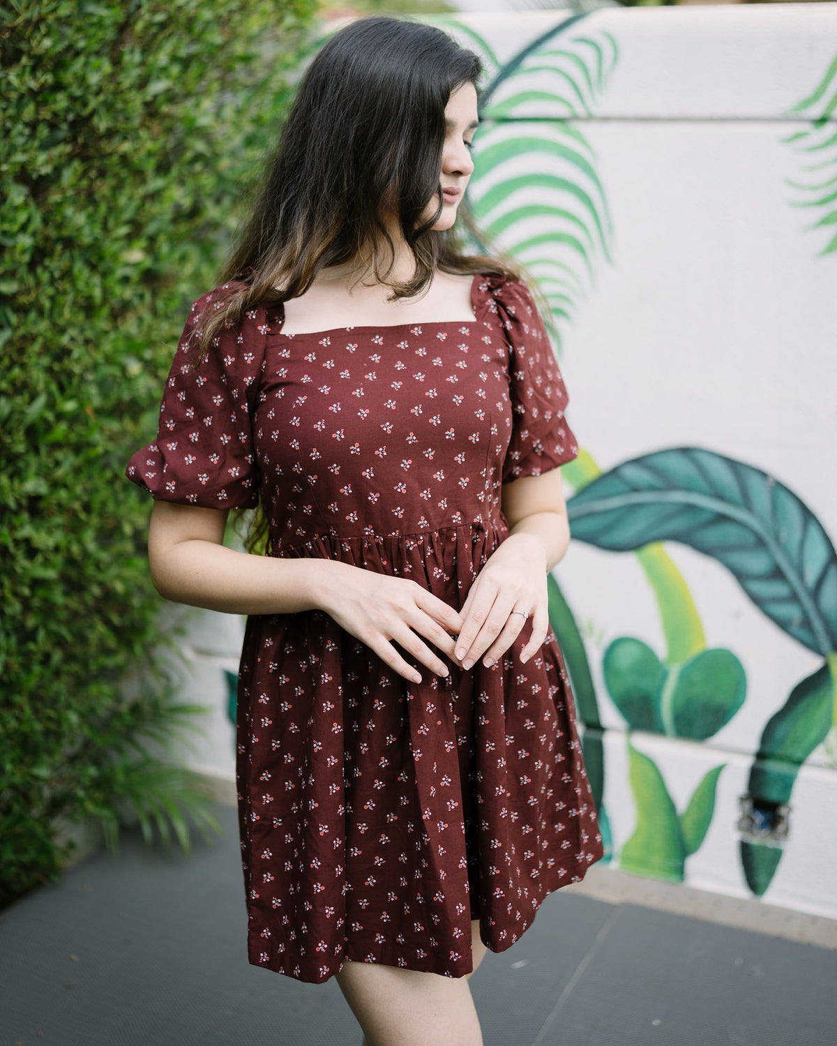 Brown floral dress