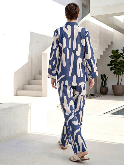 Blue abstract flow co ord