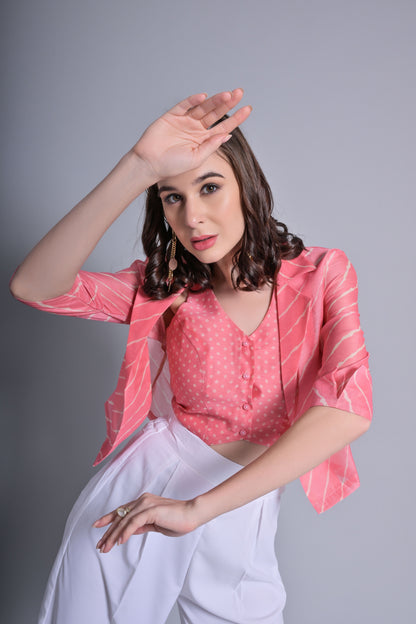 Peach waistcoat with blazer trouser