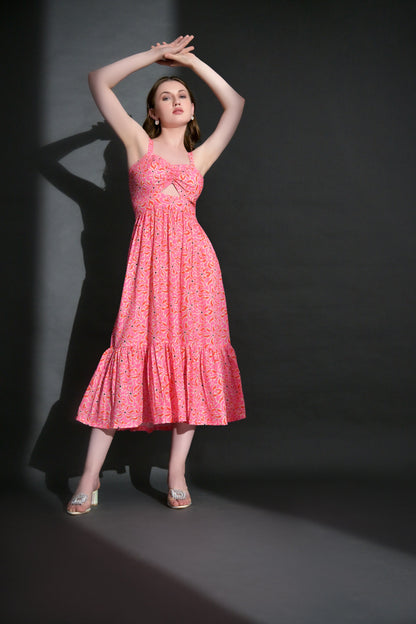 Pink floral maxi dress