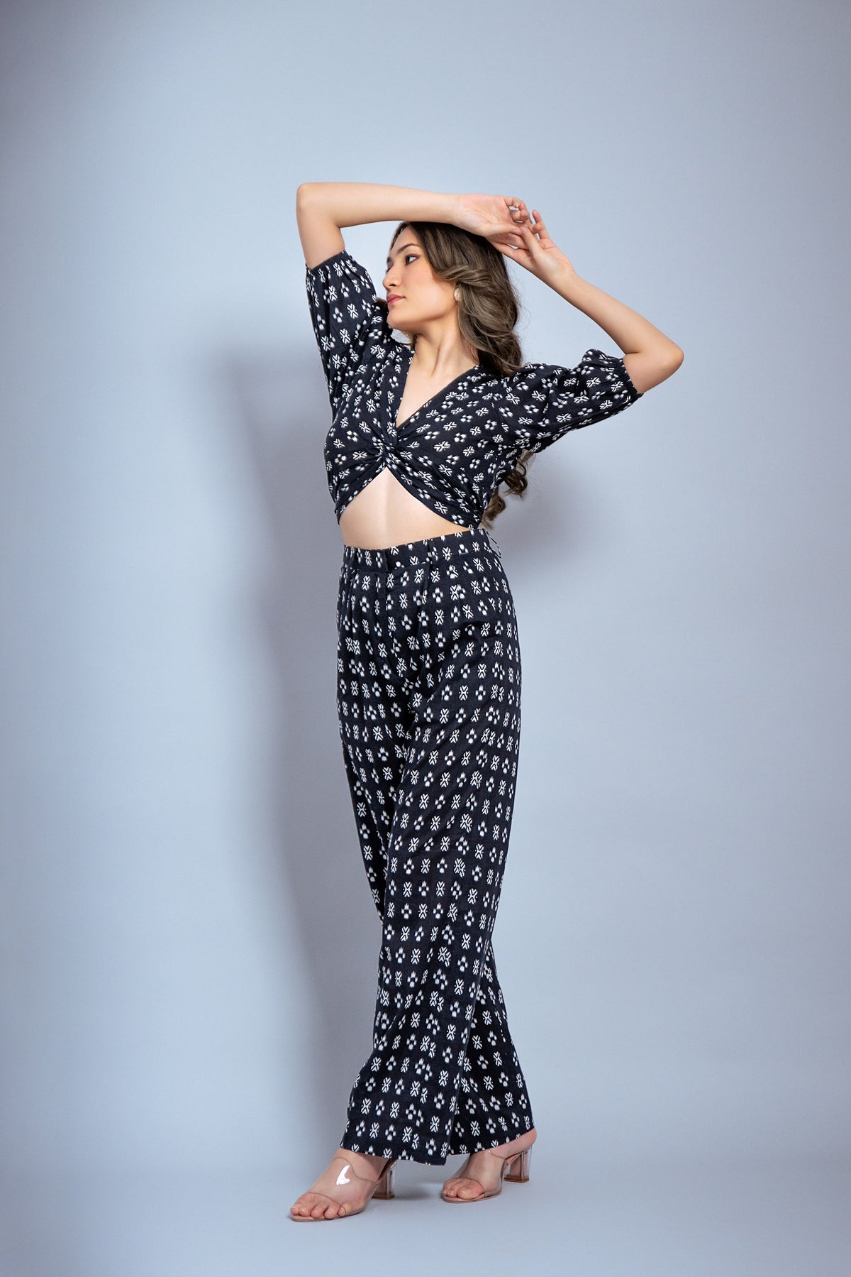 Black ikat print co ord set