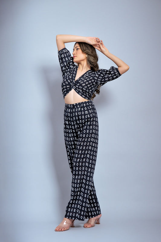 Black ikat print co ord set