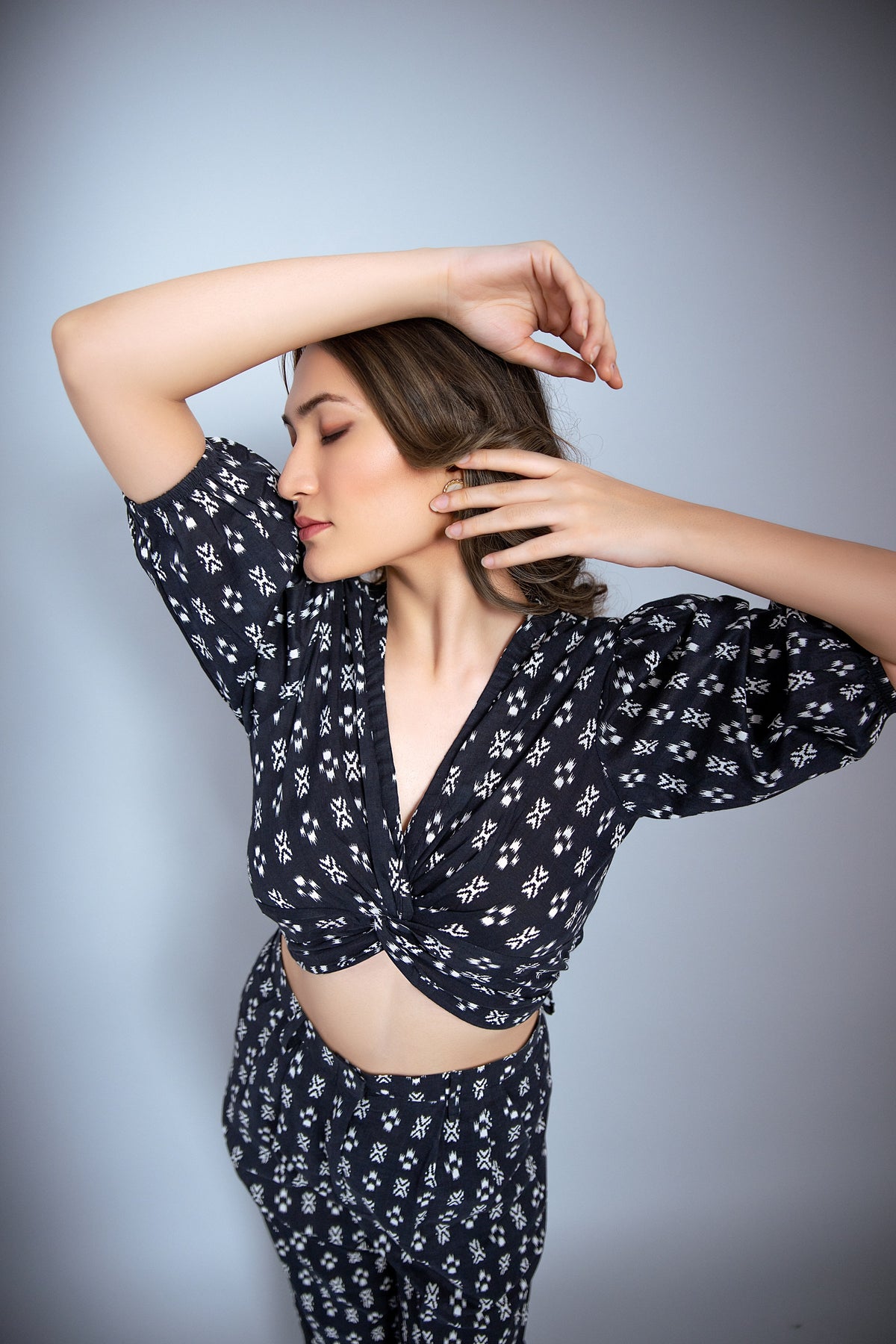 Black ikat print co ord set
