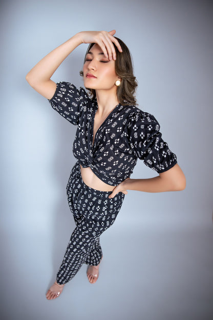 Black ikat print co ord set