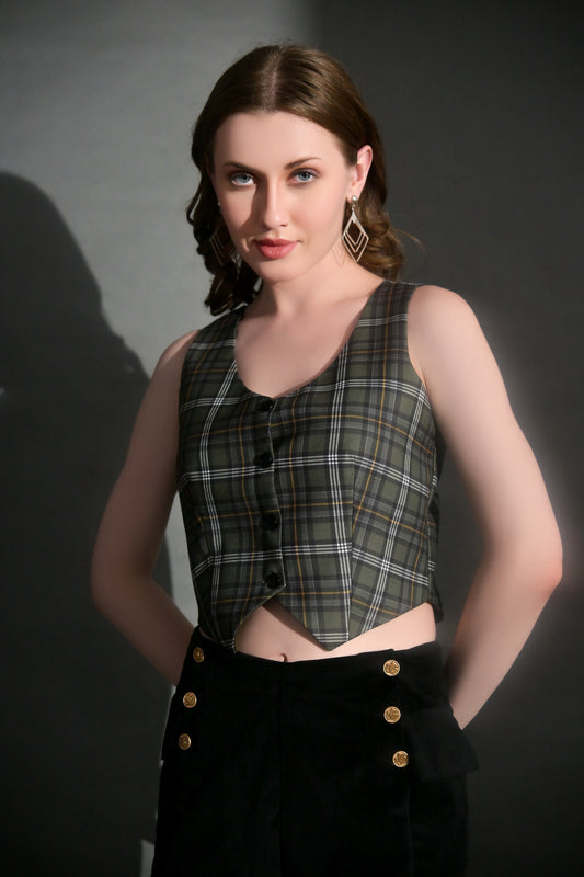 Cotton chex waistcoat