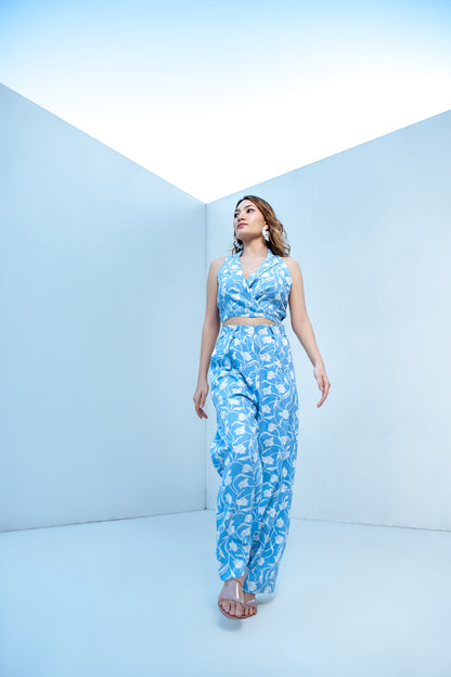 Sky blue wrap coat with trouser