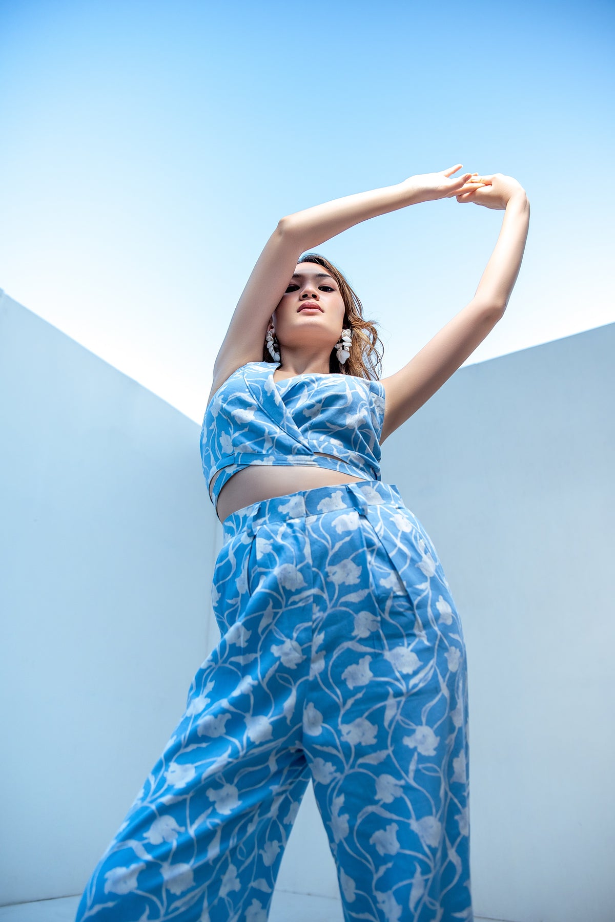 Sky blue wrap coat with trouser