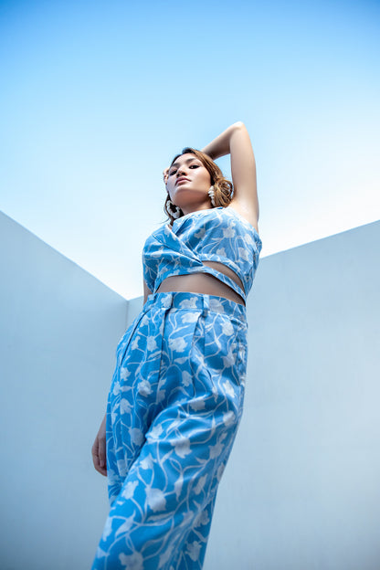 Sky blue wrap coat with trouser