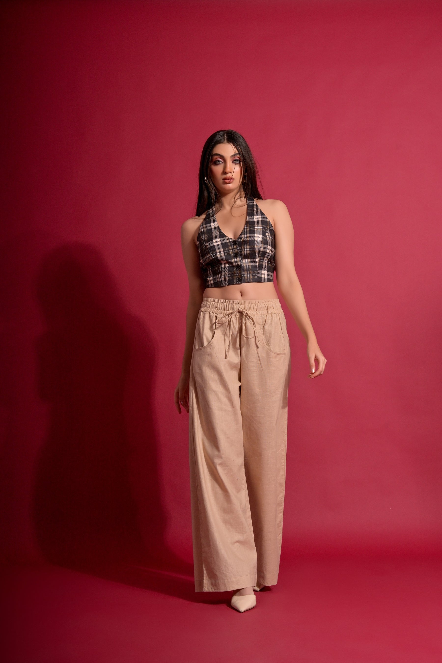 Checks weaistcoat with beige trouser combo