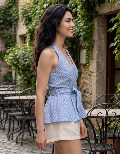 Blue Cheks Halterneck Top