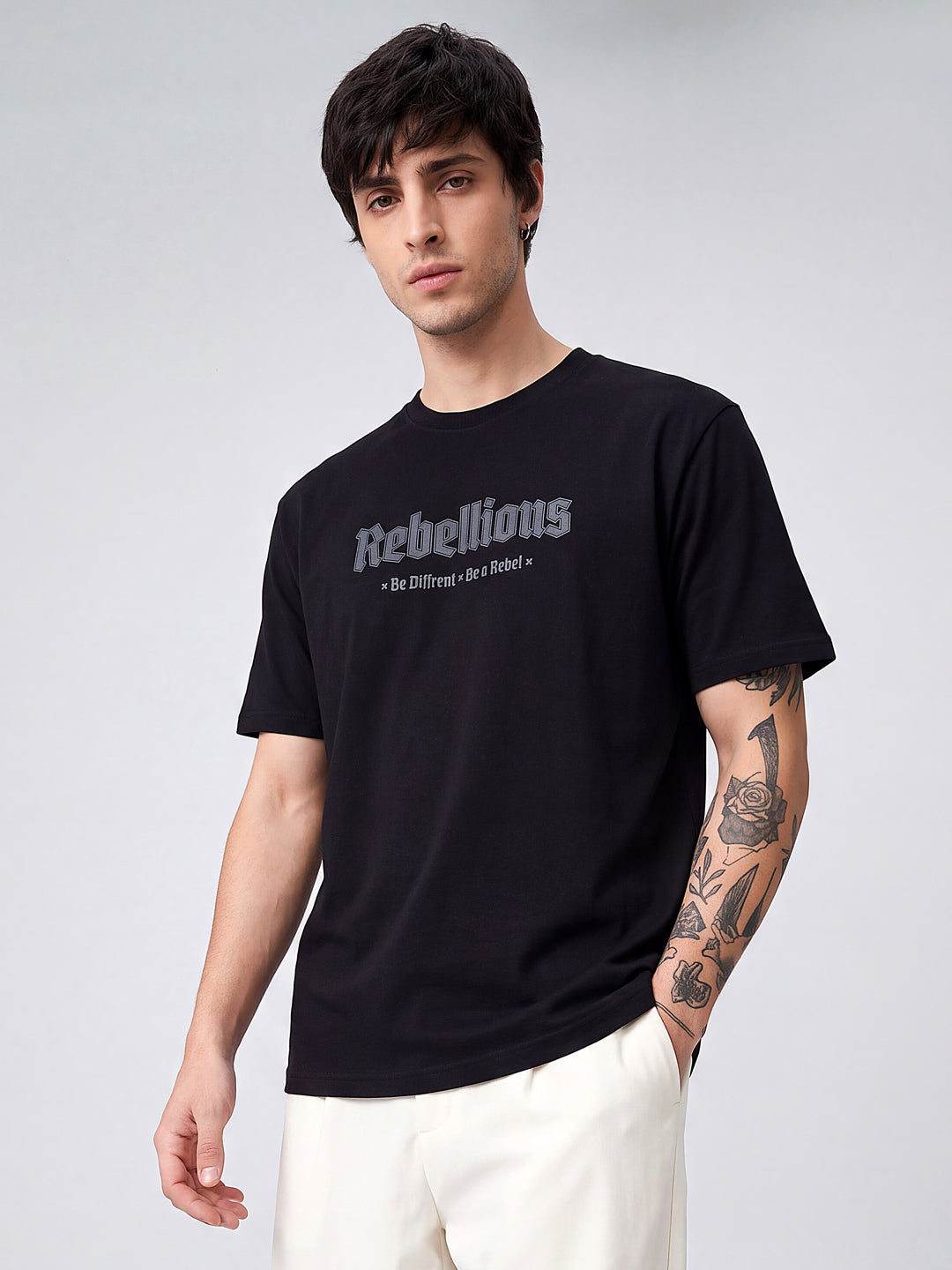 Black Cotton Rebellious Tshirt